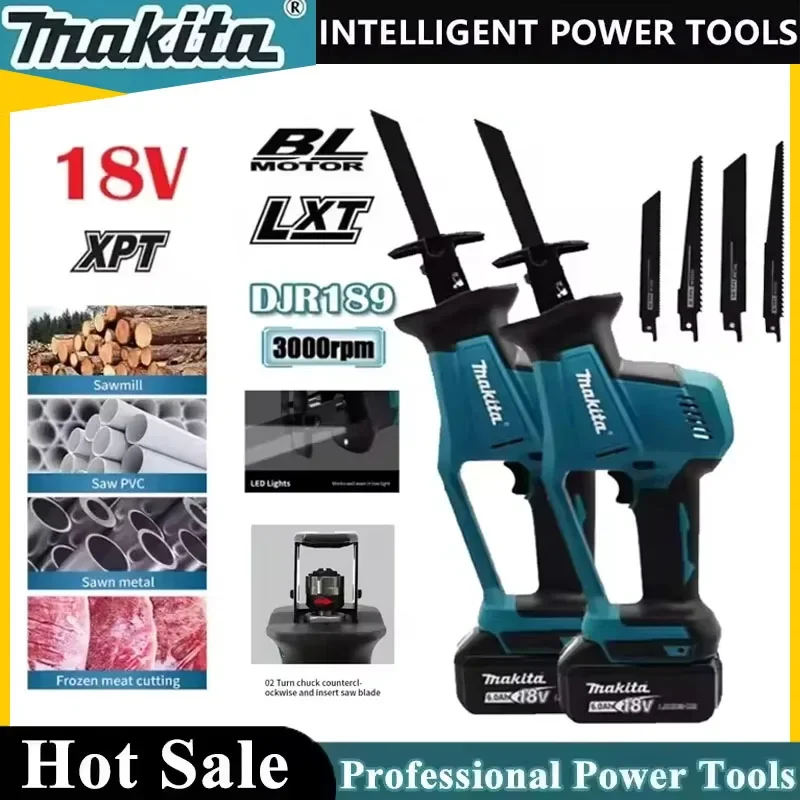 

Аккумуляторная сабельная пила Makita DJR189 18В, бесщеточная, перезаряжаемая, для резки дерева и металла, портативный электроинструмент