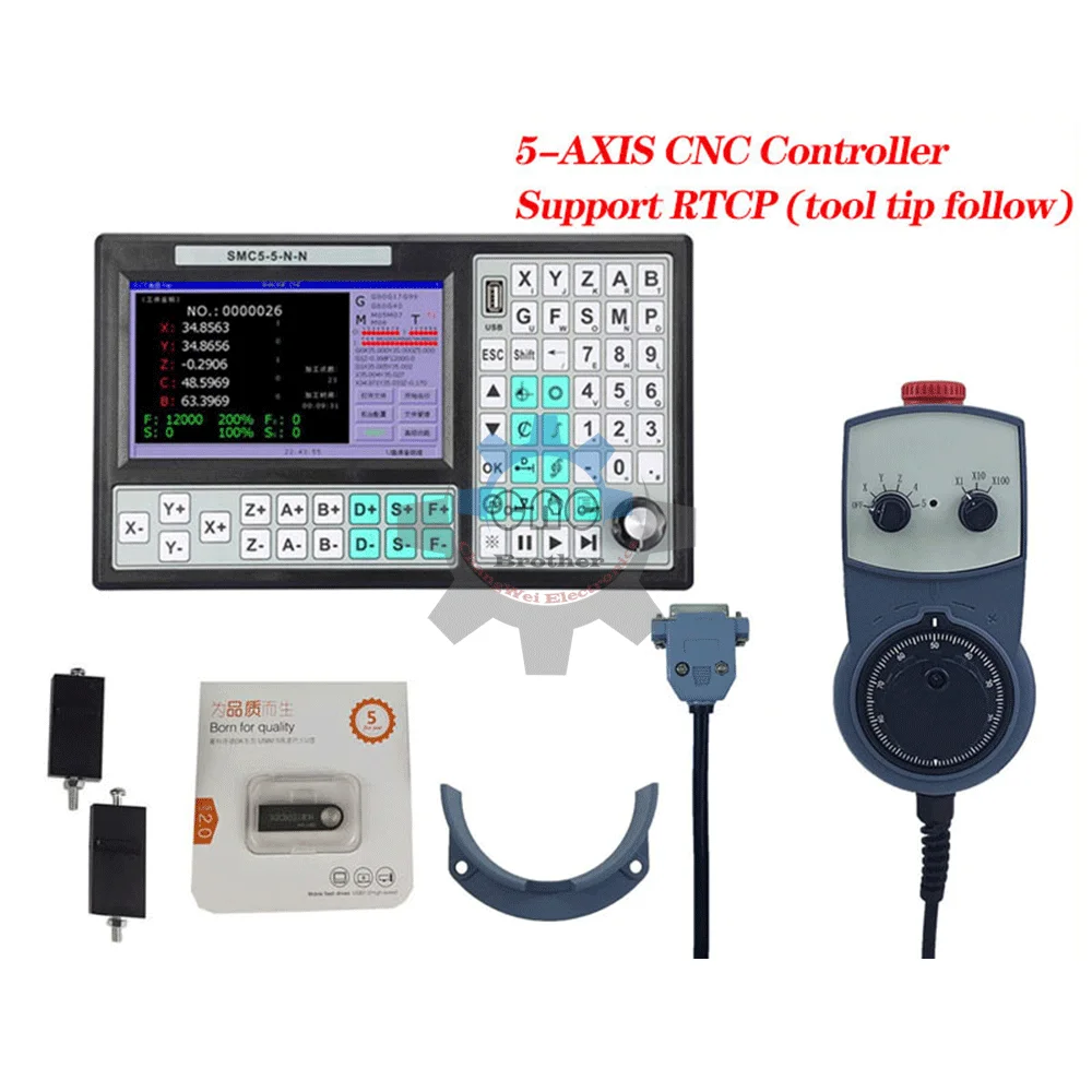 

5-Axis CNC Offline Controller SMC5-5-N-N 500khz Motion Control System + 6-axis Emergency Stop Handwheel 75W24V DC