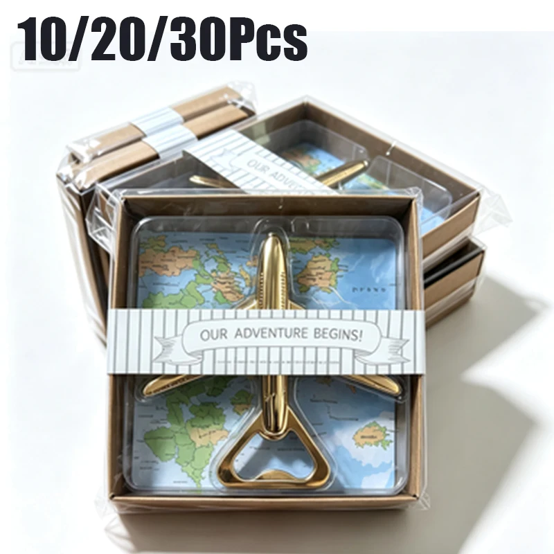 10-30Pcs Plane Bottle Opener Gift Box Set, Destination Wedding Favors for Guests, Travel Theme Keepsake Souvenir