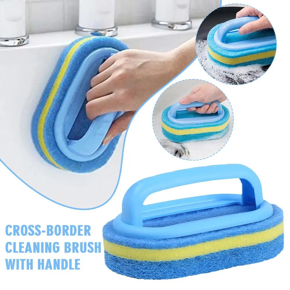 Sponge Cleaning Brush with Handle for Bathtub Tile, Kitchen Bathroom Scrub Brush Durable Household Cleaning Supplies image 5