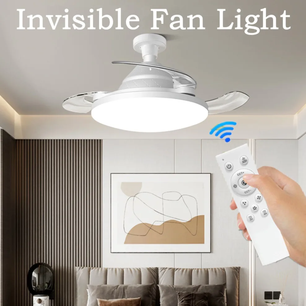 New Ceiling Fan Light Silent Remote Control Dimming Air Circulation Fans Invisible Telescopic Blade Bedroom Home E27 Silent Fans