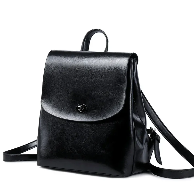 High Quality Genuine Leather Backpack For Girls Daypack Female Fashion Knapsack Vintage Casual Women Oil Wax Cowhide Rucksack