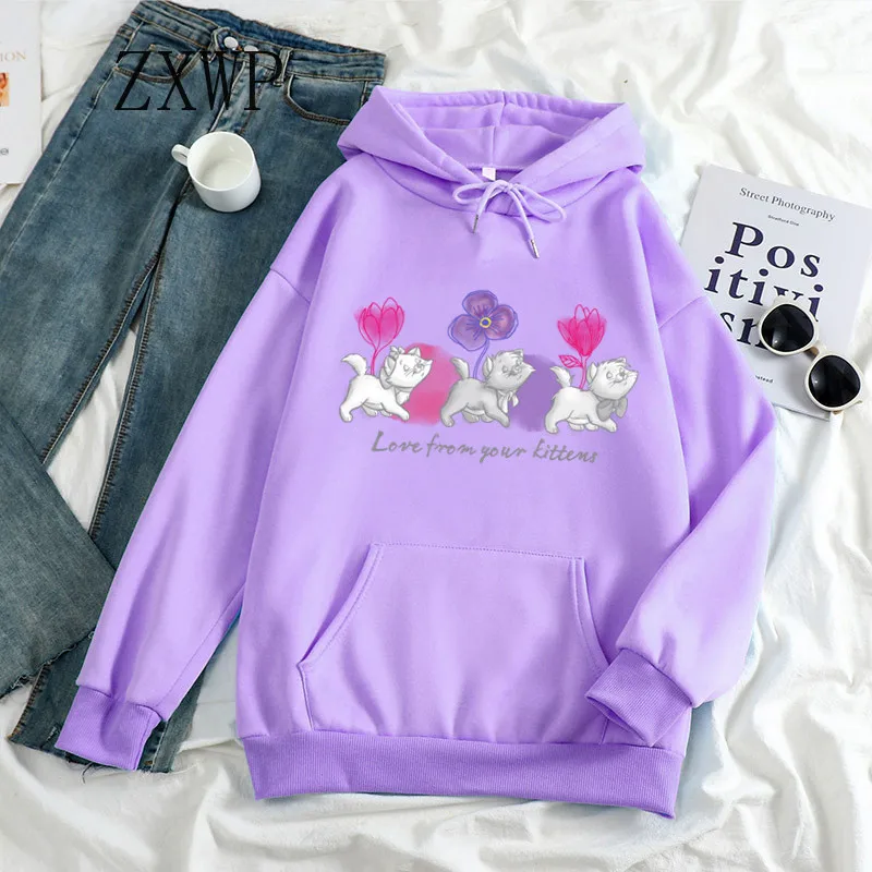 Women The Aristocats Hoodies Aesthetic Kawaii Marie Cat Sweatshirts Graphic Love From Your Kittens Hoodie Harajuku Clothes