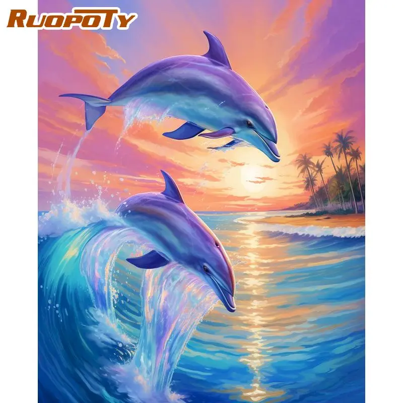 

RUOPOTY Dolphin Diamond Painting Kits Wall Art Crafts Diy Kits For Beginners Animal Full Round/Square Diamond Art For Adults Adu
