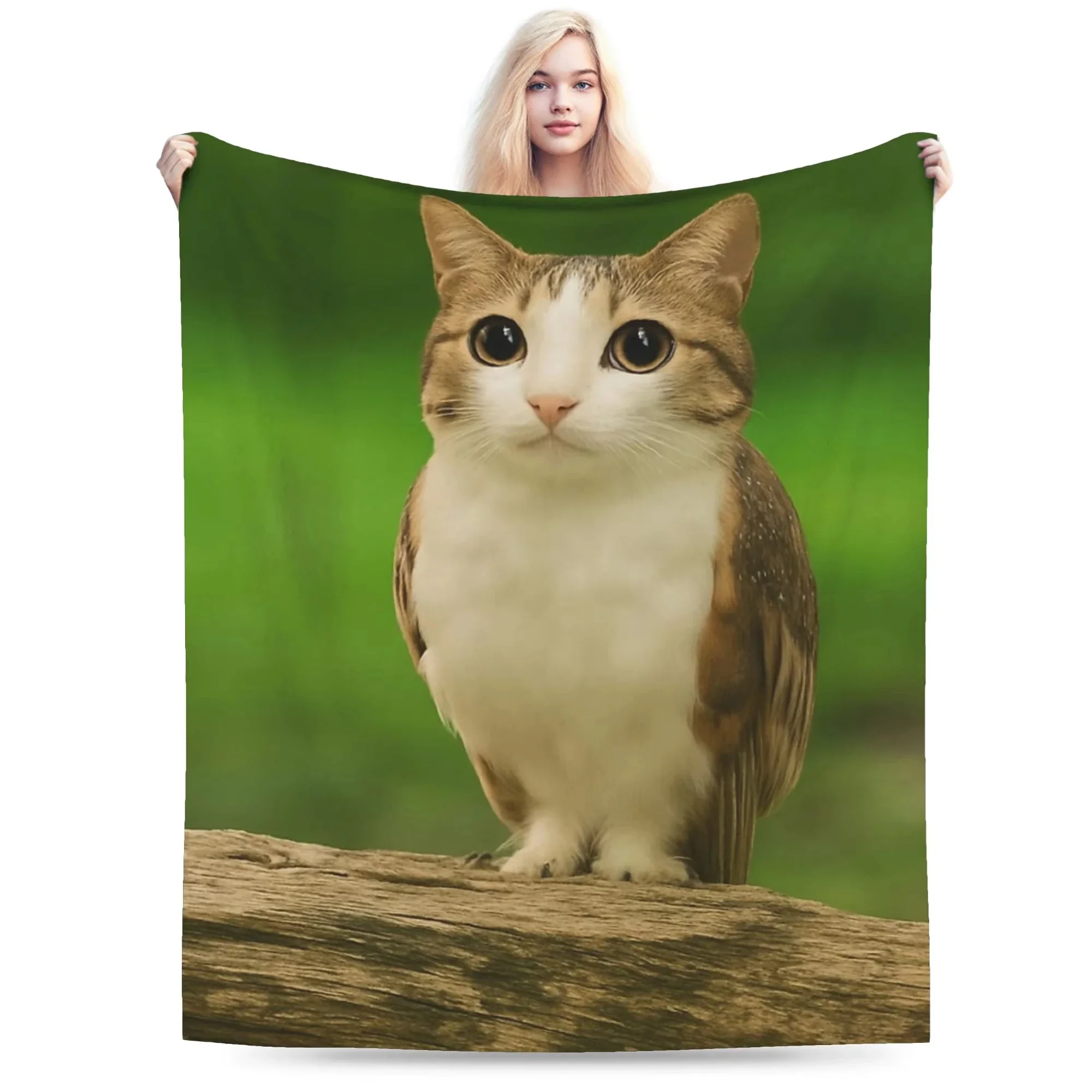 1PC Internet Famous Meowl Cat Owl Meme Blanket Super Soft Velvet Lightweight For Sofa Bed Office Travel Picnic All Season