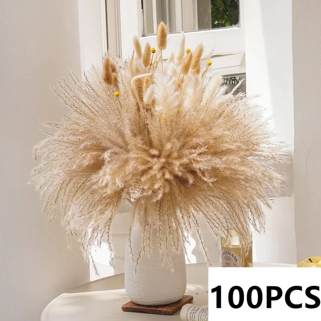 Ramo de flores secas de hierba de Pampas Natural, decoración Bohemia para habitación del hogar, arreglo de boda, flores reales DIY, hierba de Pampas