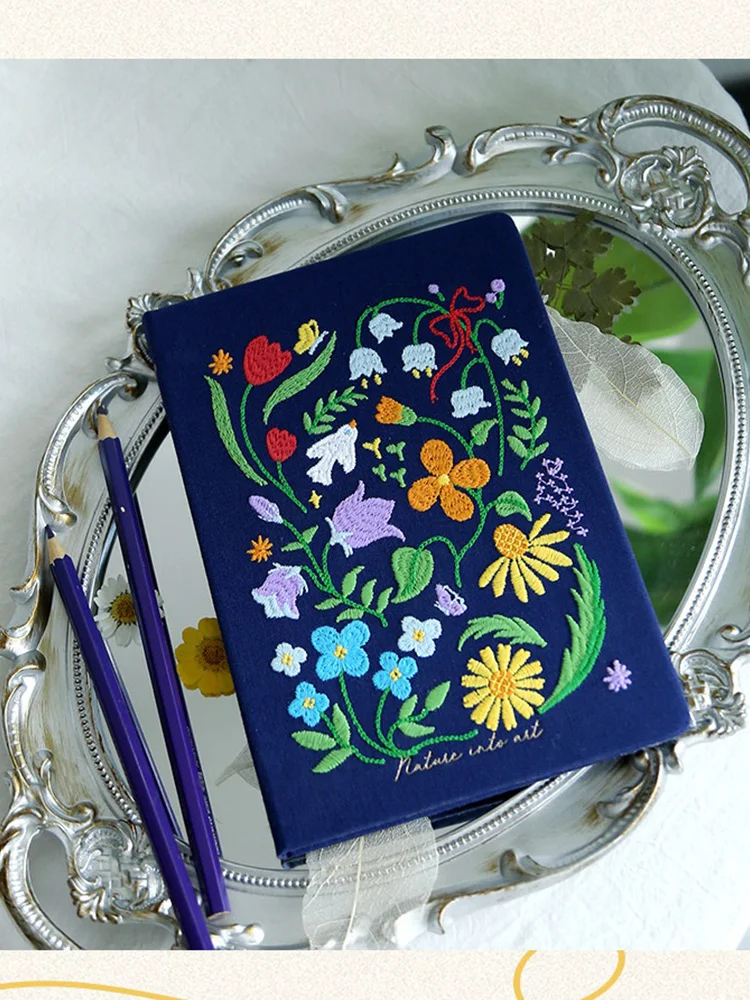 Kinbor B6 Hardcover Weekly Monthly Planner Notebook Floral Embroidered Cover 96 Sheets 80gsm Journal School Office Travel Gifts