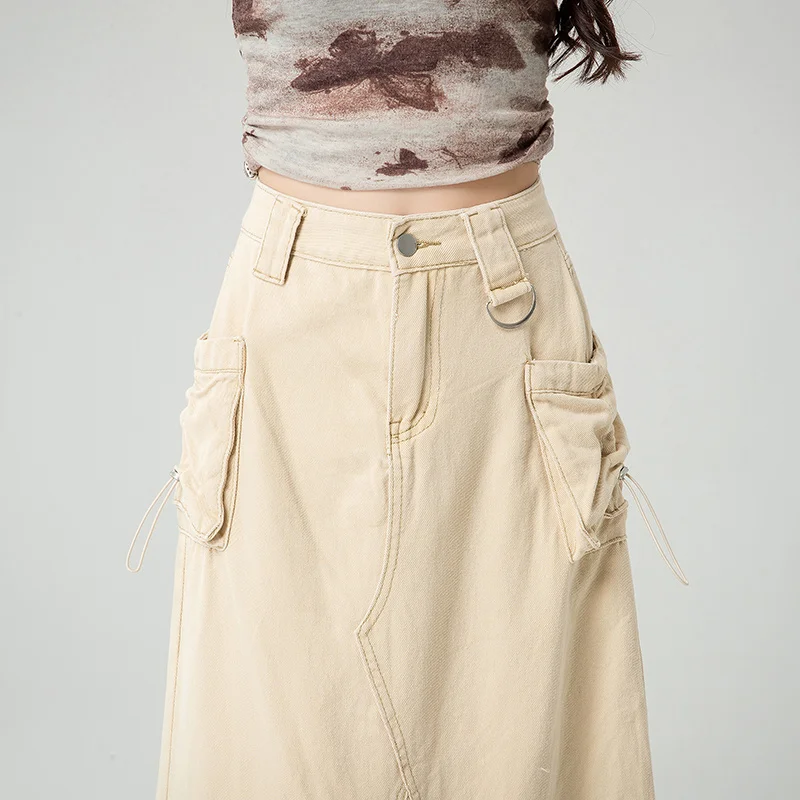 Retro American Design Sense High Waist Split Half Skirt For Women In Summer, Slim Fit, Versatile Drawstring Work Dress