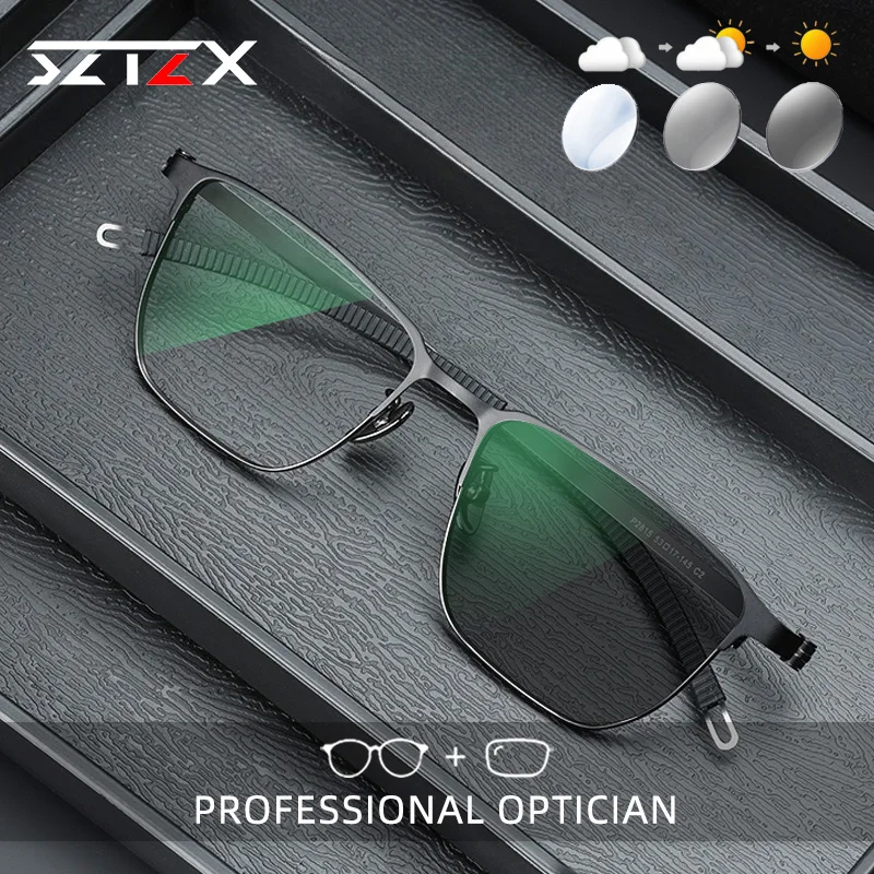 

SZTZX Ultralight Screwless Titanium Photochromic Prescription Glasses Anti-Reflective Myopia Glasses Progressive Reading Eyewear