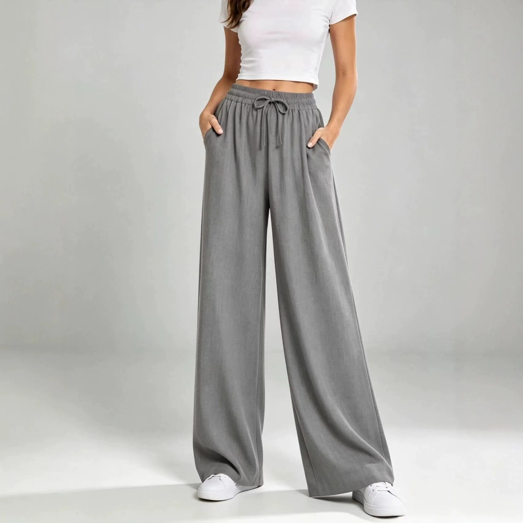 Casual Loose Fit Pants with Patchwork Relaxed Waist Full Length Japanese and Korean Casual Summer Regular Thickness Women Pants