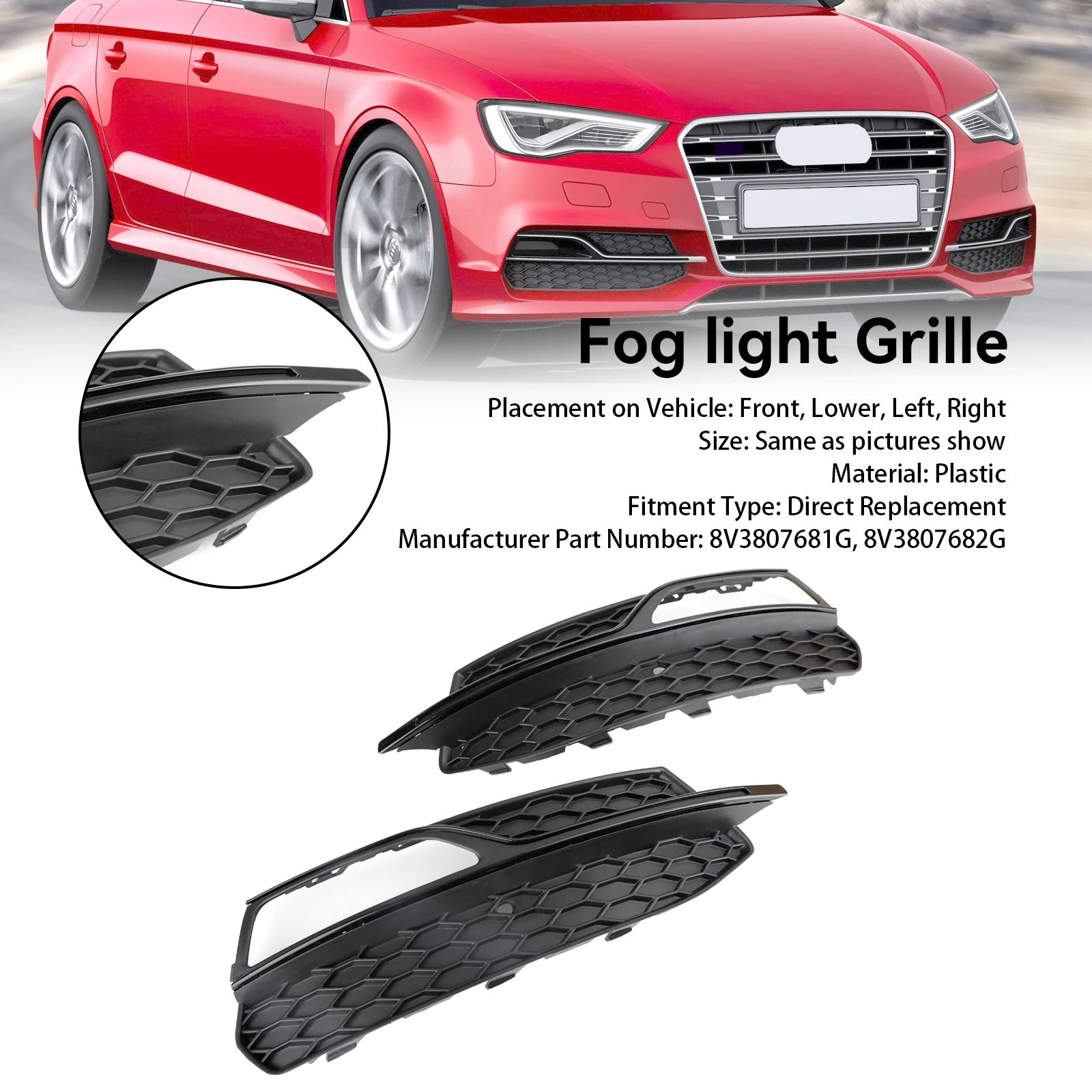 Artudatech Lower Bumper Fog Light Cover Grill Grille Fit AUDI A3 S3 S-Line 2013-2016