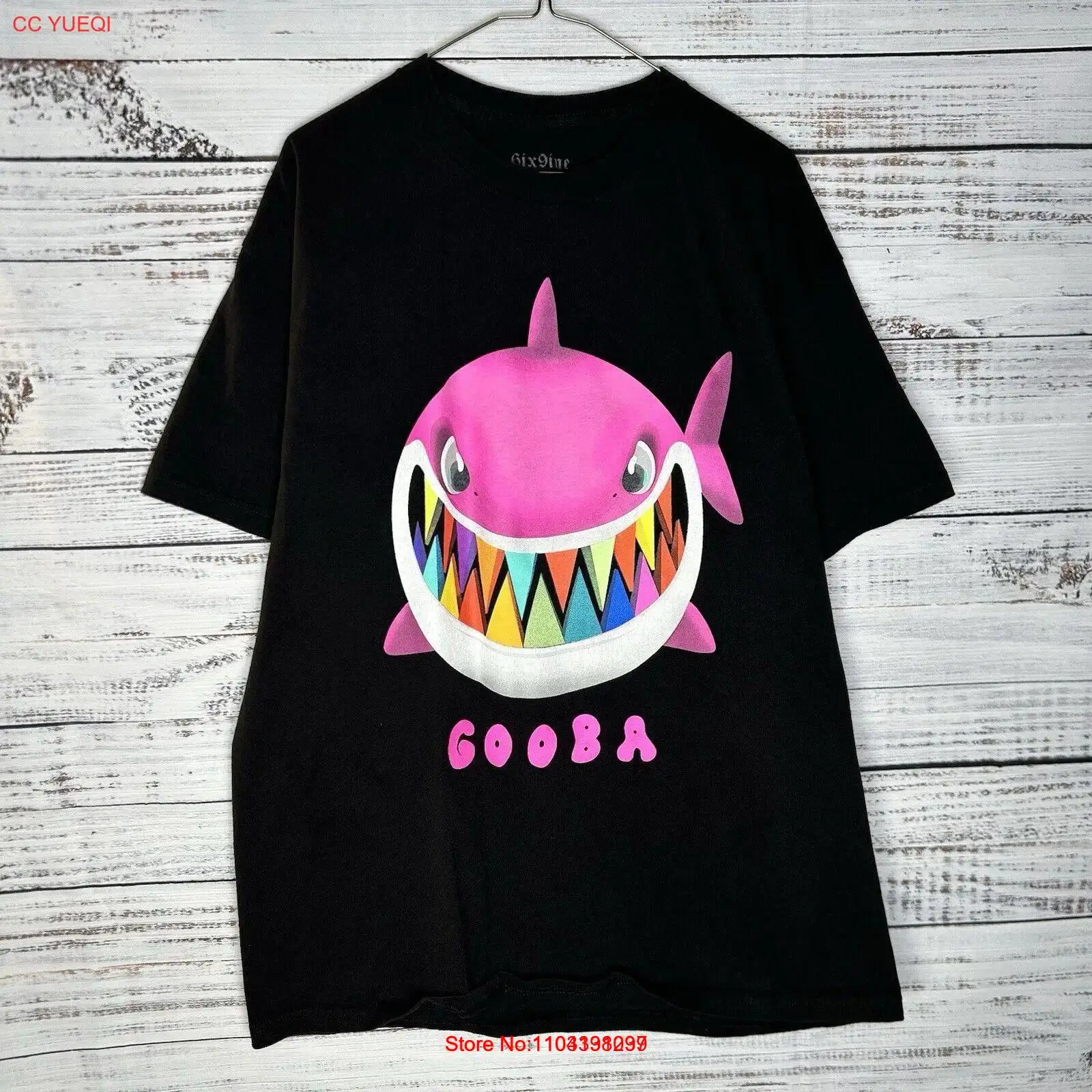 Tekashi 69 6ix9ine Gooba Shark Rap T-Shirt Black Rainbow Double Sided Mens Large