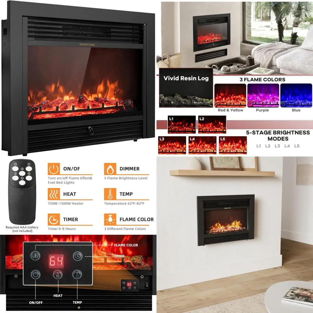 

28,5 электрическая каминная вставка, настенная, отдельно стоящая, пульт дистанционного управления, 3-цветное регулируемое пламя