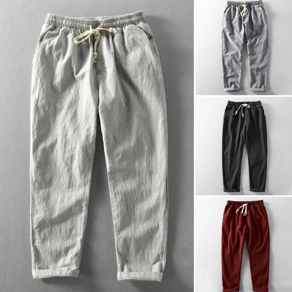 

Straight-leg Pants with Pockets Men's Drawstring Elastic Waist Sweatpants with Pockets for Daily Wear Casual Sports Activities