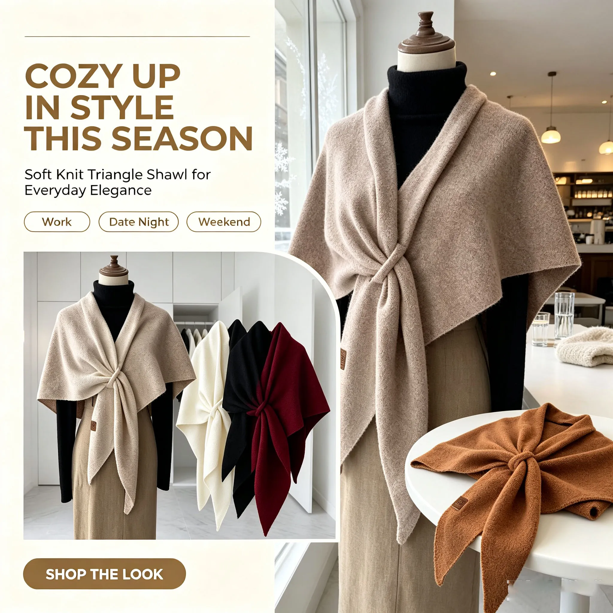 Women Wool‑Blend Solid Color Triangle Shawl Style Neck Wrap Multifunctional Warm Scarf for Autumn Winter Fashion Outdoor Casual