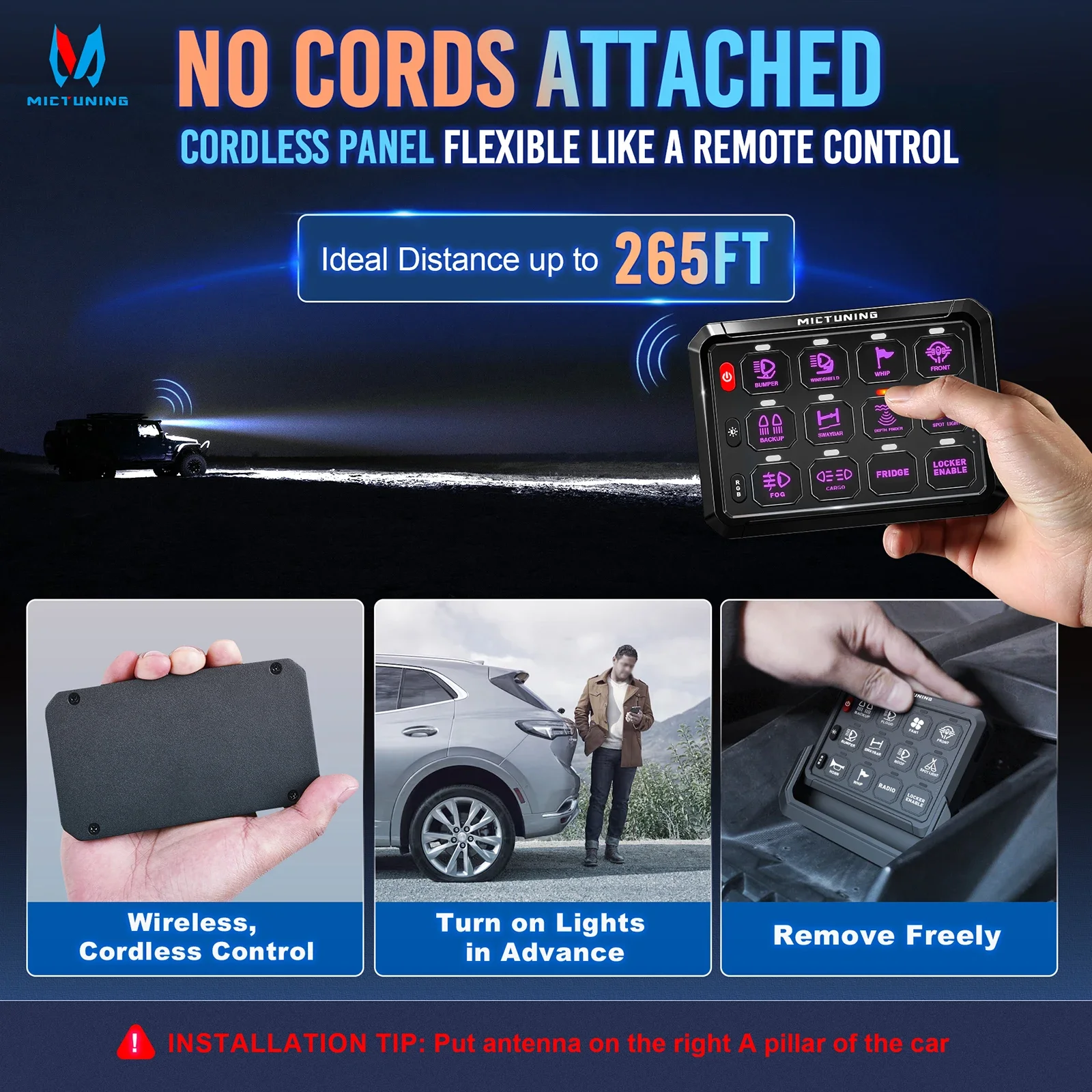 MICTUNING P1S 8/12 Gang Wireless Switch Panel,Wireless Range Up to 265FT Multifunctional Cordless Control Panel For RV Marine