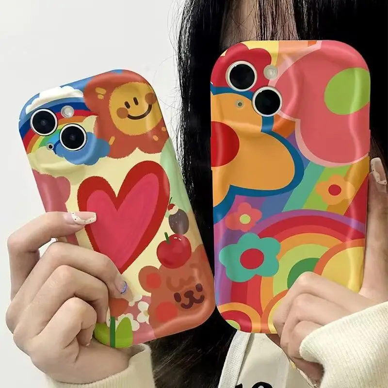 Phone Case For Huawei Honor 90 Lite 5G P30 Mate 30 40 Pro P40 Nova 9 SE 10 SE 11 5T 7 Pro Cover Rainbow Love Heart Wavy Edge