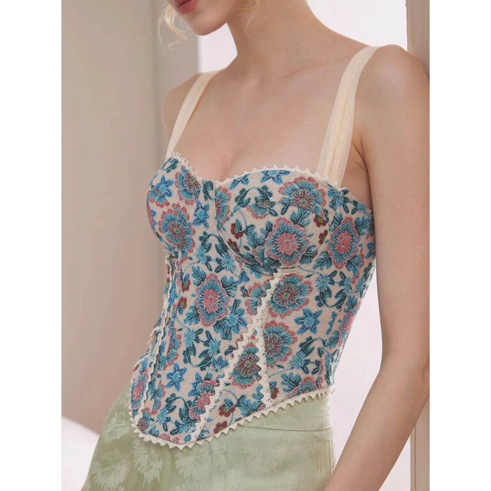 Ladies Jacquard Fishbone Cami S-L, Elegant Slim Waist Sleeveless Tank Top, Chic Design Camisole Vest for Inner Outer Daily Wear