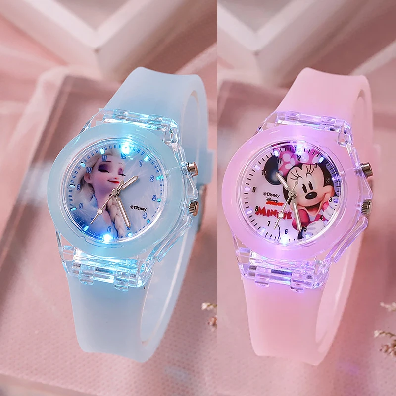 Disney Minnie Watch Mickey Mouse Children's Flash Light Cartoon Figure Doll Electronic Watch Boys Girls Birthday festival Gifts