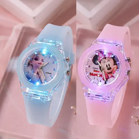 Disney Minnie Watch Mickey Mouse Children's Flash Light Cartoon Figure Doll Electronic Watch Boys Girls Birthday festival Gifts