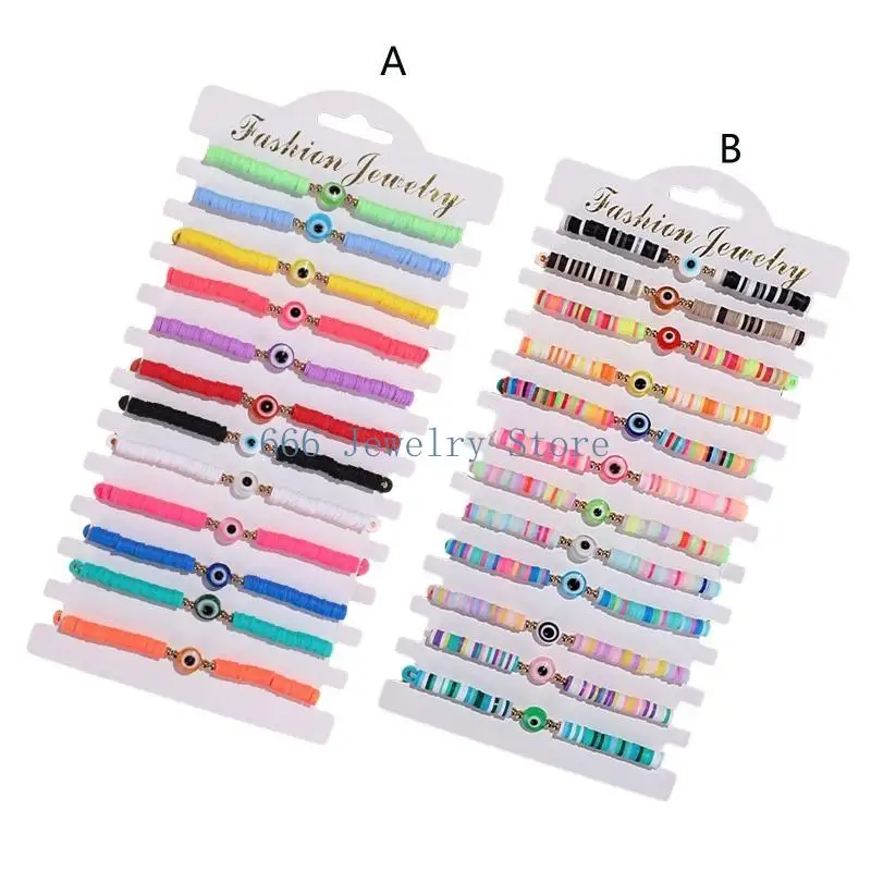 F2TD 12Colors Bohemian Beaded Bracelets Soft Pottery Bead Bracelets Turkish for Evil Eye Bracelets Summer Bracelets Jewelry
