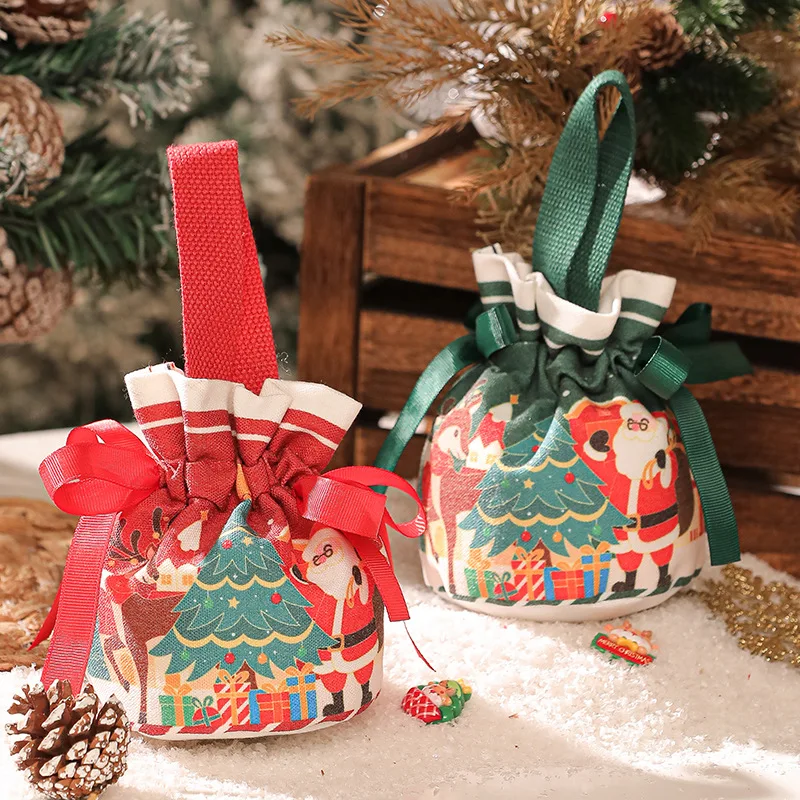 Christmas Candy Bags 2025 New Year Drawstring Gift Candy Bags Christmas Decorations Santa Gift Bag Cookies Packing Handbag