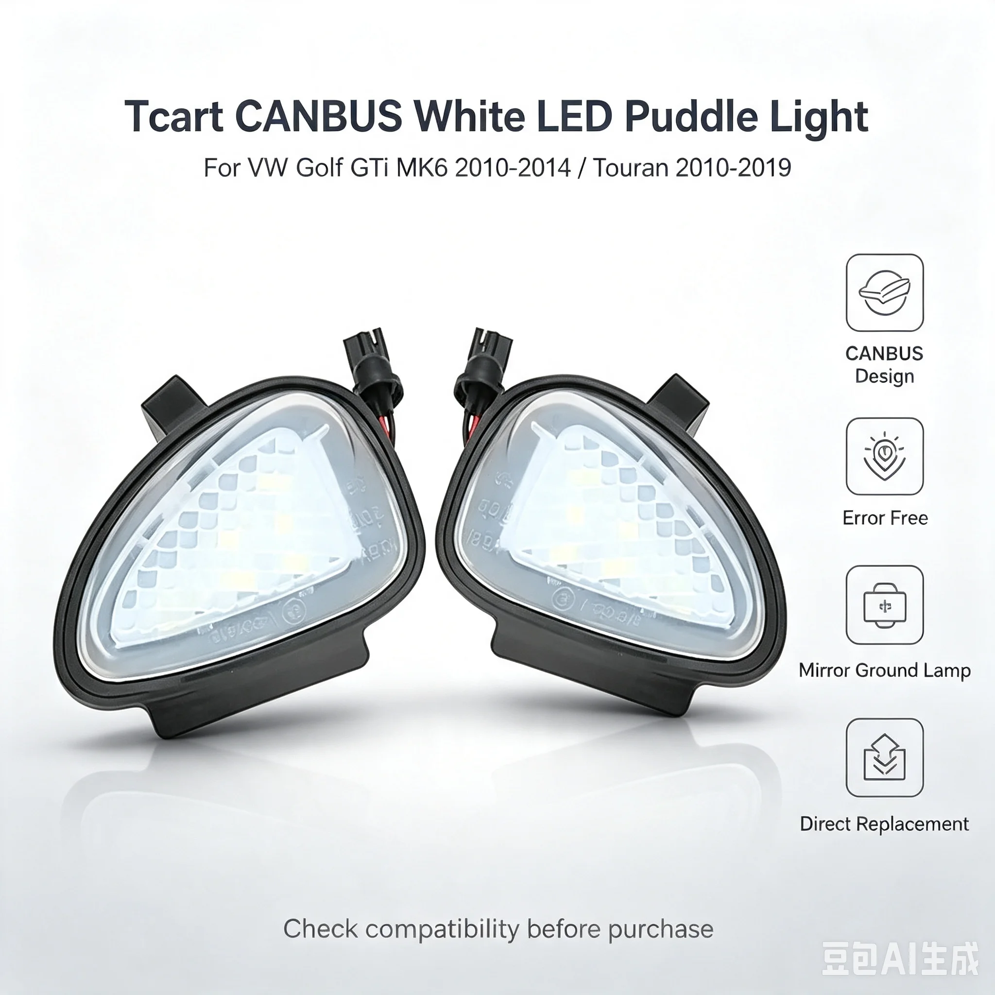 Tcart CANBUS White LED Under Mirror Puddle Light Bulbs For VW Golf GTi MK6 6 MKVI 2010-2014 Touran 2010-2019 Ampoule Led Voiture