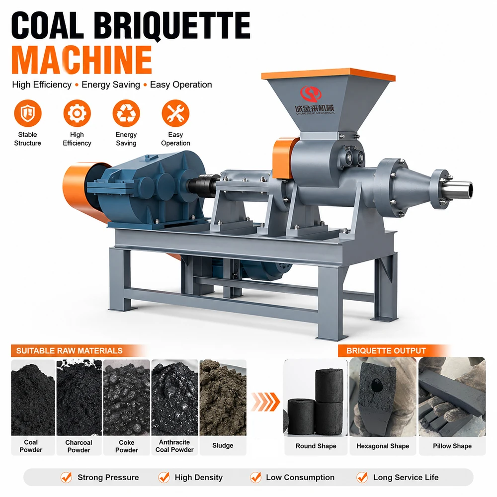 High Efficiency Coal Briquette Machine with Engine 1T/h Capacity for Biomass Fuel Production Turning Coal Dust Powder Solid Rods