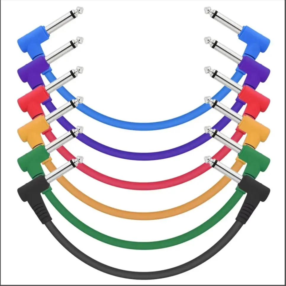 Paquet de 6 câbles de raccordement de guitare de 7,8 pouces, cordon d'effet de câble de pédale de guitare coloré/noir, câble de raccordement de guitare à Angle droit TS de 1/4 pouces
