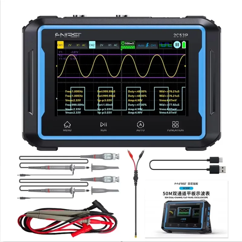 

2C53P 50MHz Digital Oscilloscope, 250MSa/s Dual Channel 4.3" Screen 3-in-1 Multimeter & Signal Generator TFT Display