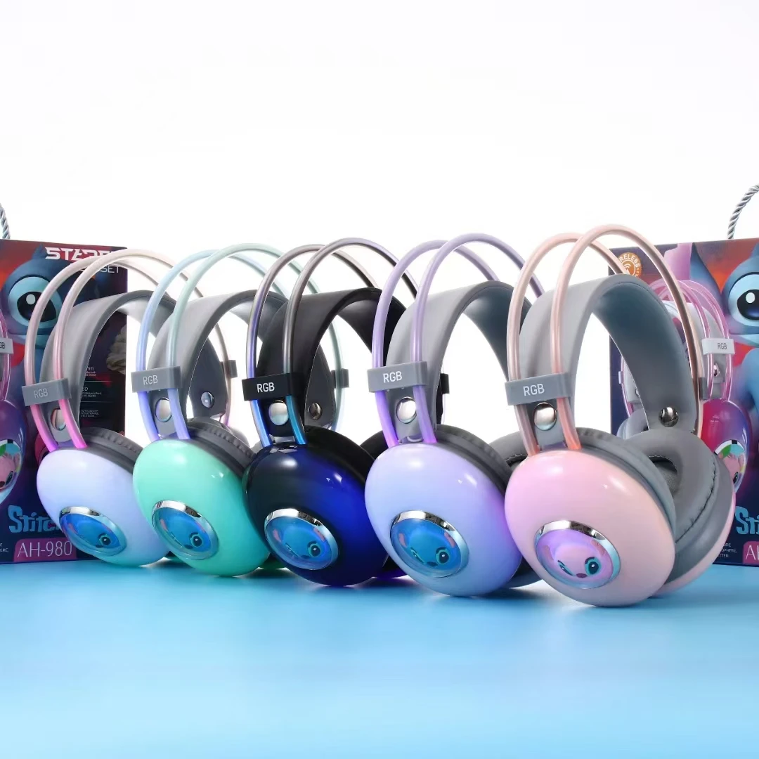 New PG-706K Creative Cute Cartoon Stitch RGB Head Mounted Bluetooth Earphones for Children and Students