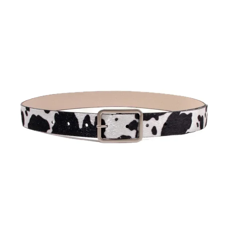 Newest 2.9cmX100cm Wide Woman Square Buckle Belt Dairy Cattle Striped Print Ladies Dress Belt Clothing Accessories Decoration