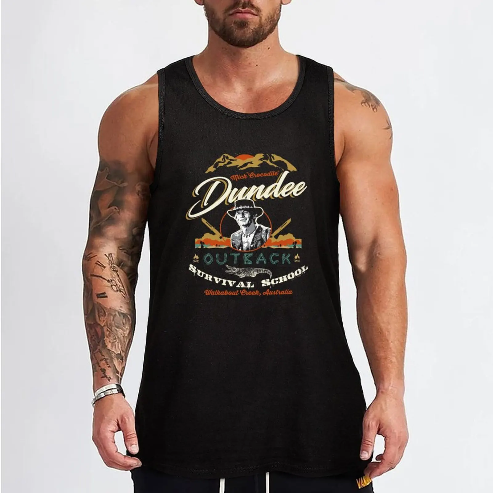 Crocodile Dundee Outback Survival School Tank Top t-shirts man sleeveless men clothings