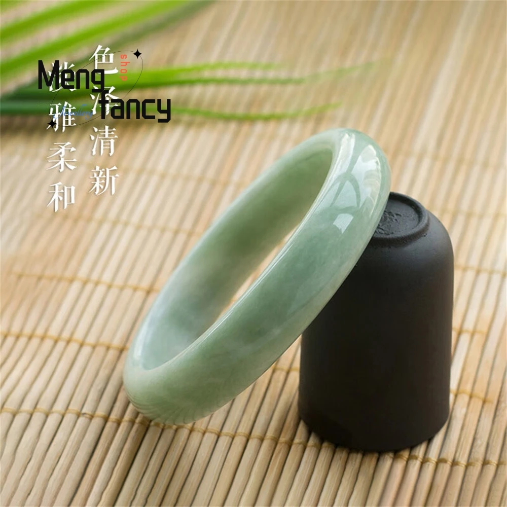 Natural Jadeite A-goods Light Green Floating Flower Jade Bangle Simple Exquisite Best Selling Holiday Gift Fashion Fine Jewelry