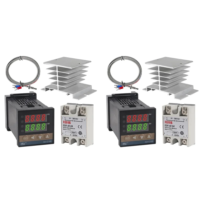 

ABKY-2X PID-Temperature Controller REX-C100 Thermostat Kit High Voltage 100ACV To 240ACV+SSR Relay 40DA+ K Probe