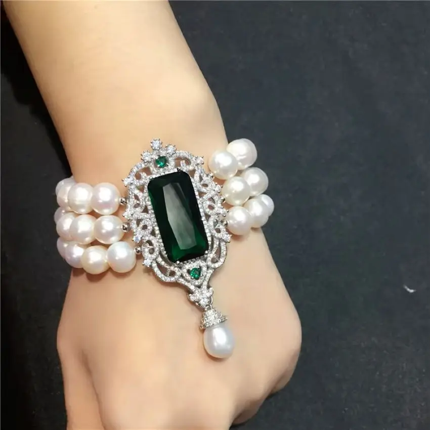 18-20cm Popular Trendy Three-Rows Multi-layer Natural South Sea 7-8mm White Pearl Zircon Bracelet Suitable For Any Occasion