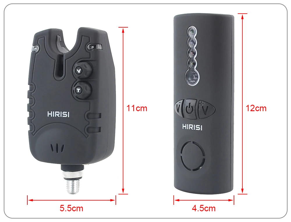 Hirisi Drahtloses Karpfenangel-Alarmset 1+4 Wasserdichter Angelwarnmelder SQ-4 Bissanzeiger – Detail 4