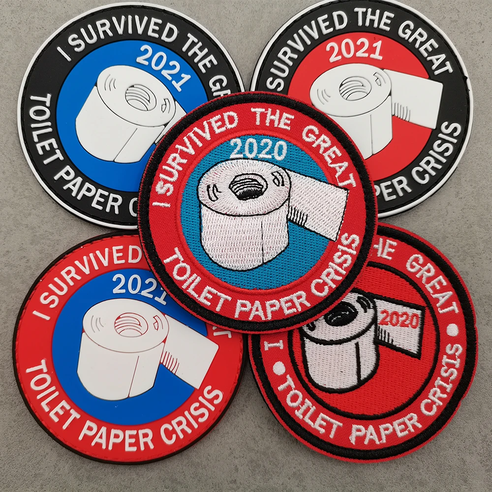 Toilet Paper Crisis Embroidery 3D Rubber Round Paper Patch Sew-on Bag Hat Milticam Uniform Sticker Decorate Applique