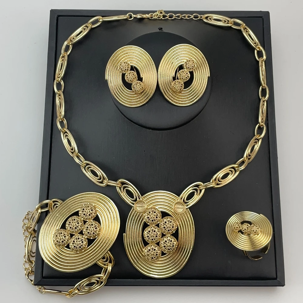 EMMA Hot Sale Fashion Woman Jewelry Set 2026 New Design Gold-color Austria African Necklace Bracelet Ring Earrings Set FHK29258