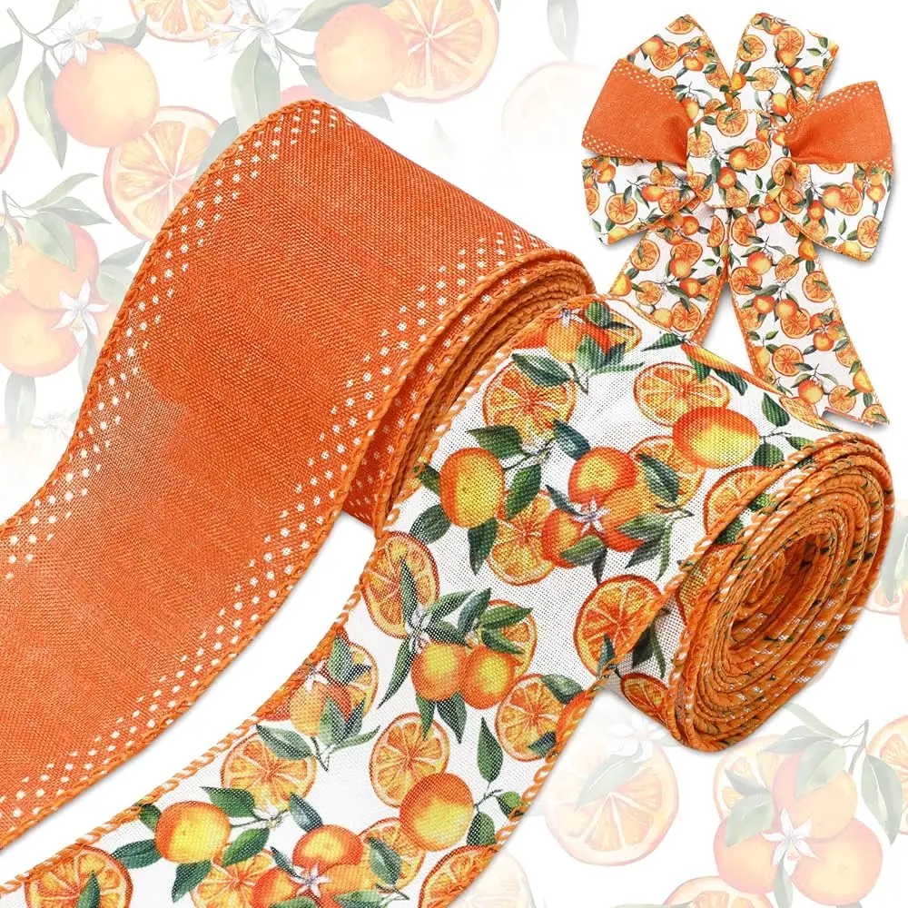 

Orange Wired Edge Ribbon 20 Yards Tangerine Fabric Ribbon Little Cutie Craft Ribbon for Baby Shower Birthday Wreath Bow DIY