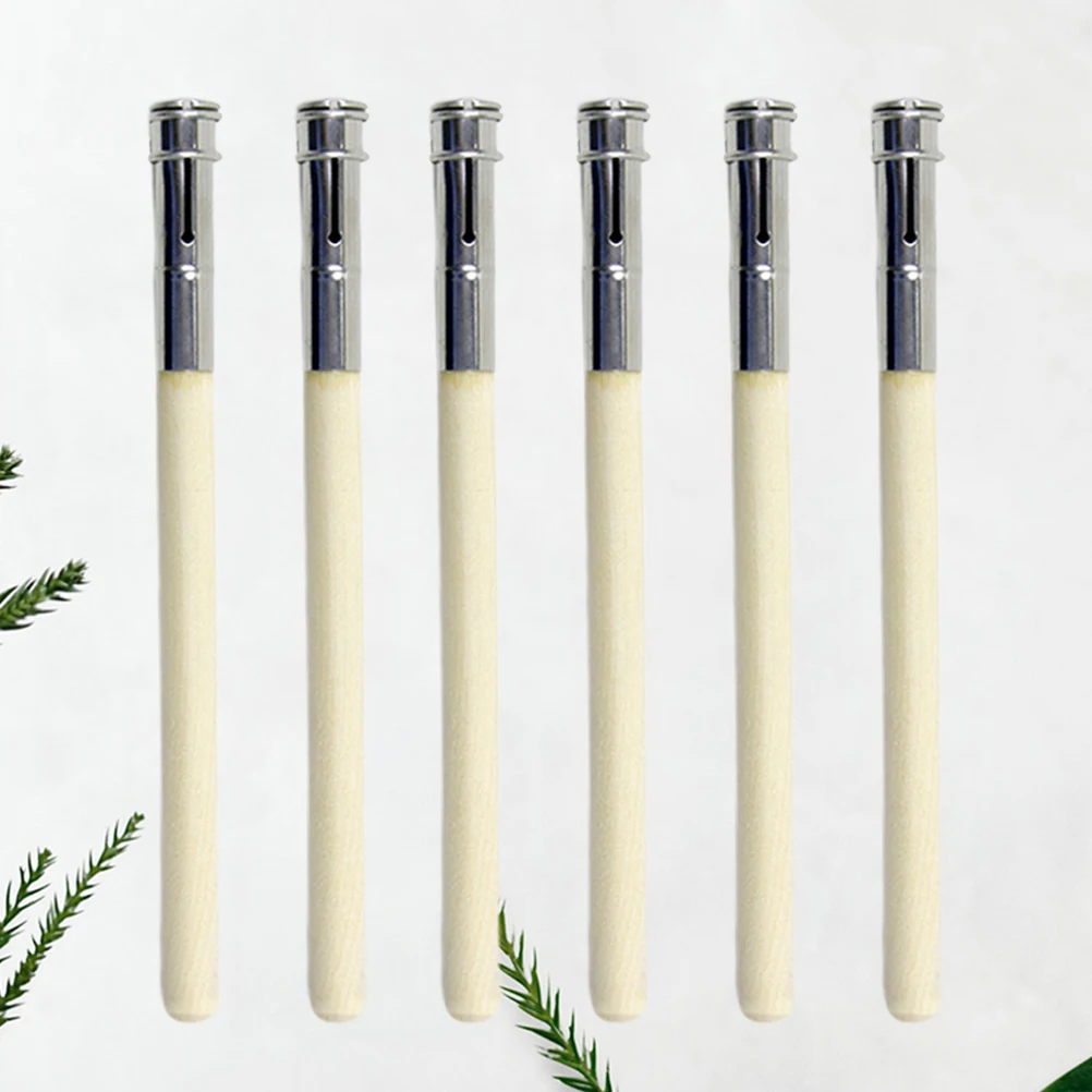 

6pcs Wooden Pencil Extender For Round Hexagonal Pencils Lightweight Holder With Metal Ring Nickel Plated