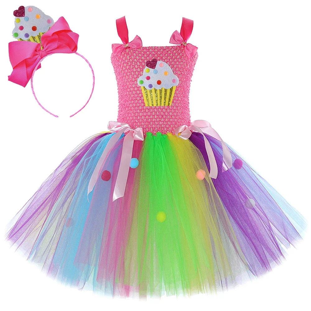 

Rainbow Cake Princess Dresses for Birthday Party Candy Costumes for Baby Girls Photoshoot Clothing Children New Year Outfit