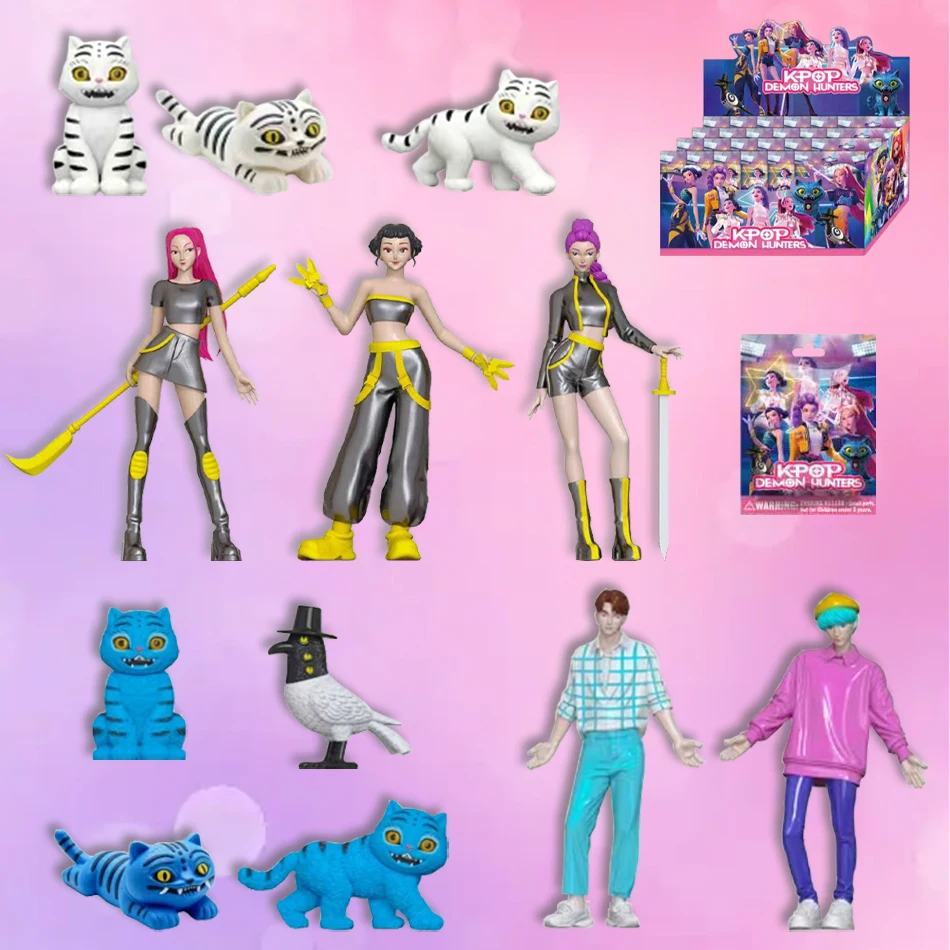 24 Uds Anime Kpop Demon Hunters caja Tiger Rumi Mira Zoey figura de acción Kits de estatuillas PVC modelo juguetes tarjetas a juego regalo al por mayor