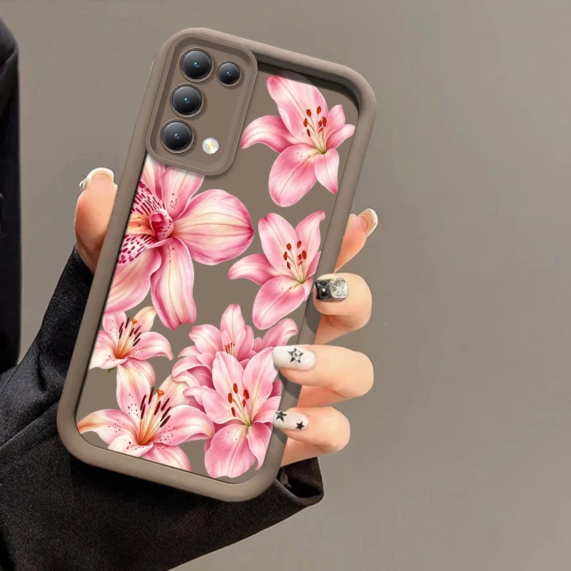 Pink Lily Flower Pattern Phone Case For Oneplus Nord 2 3 4 5 CE 6 Lite N30 ACE 5 Ultra Silicon Soft Lens Protect Back Cover Capa