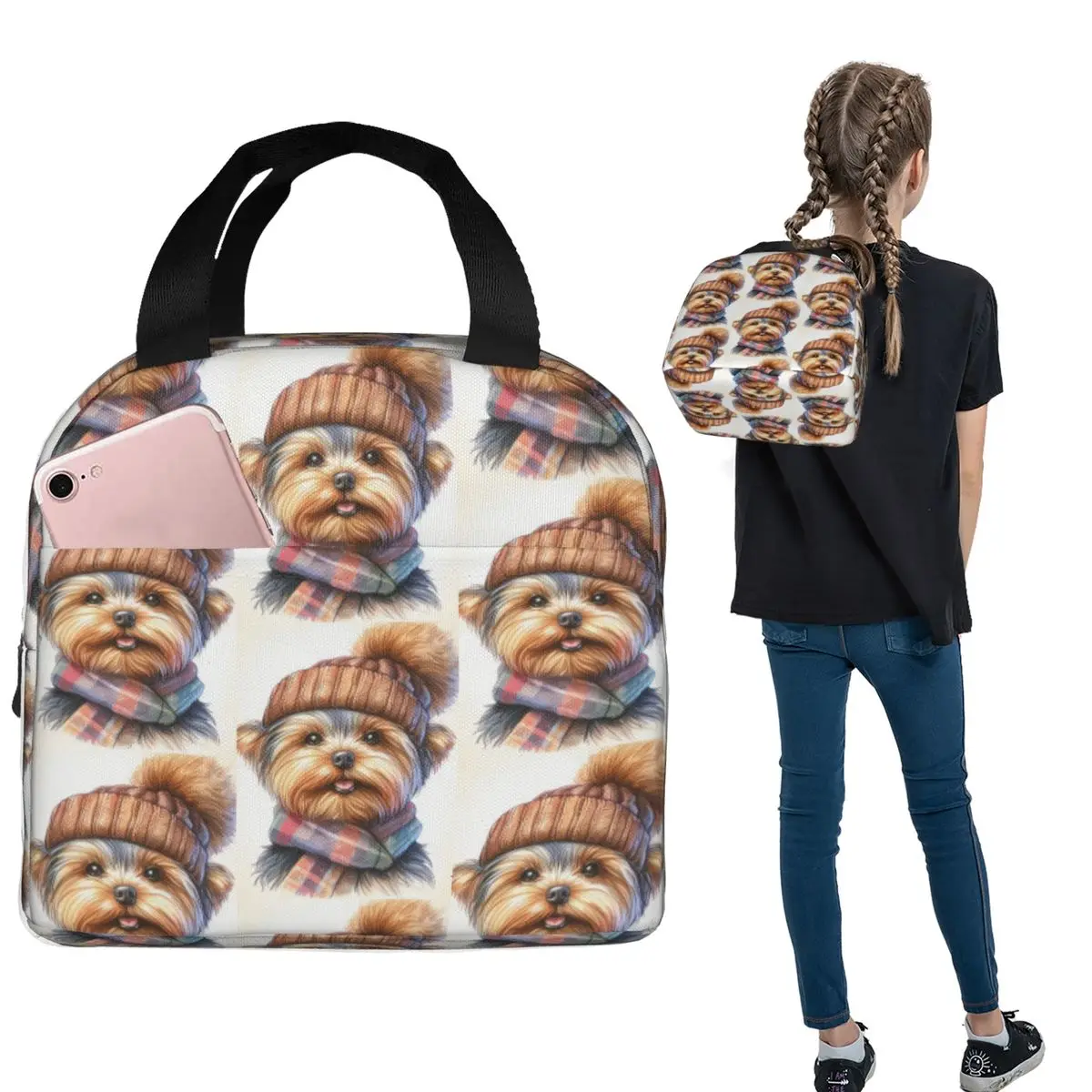 

Cute Ribbon Yorkie Yorkshire Love Dog Insulated Lunch Bag for Women Children Portable Food Boxes Thermal Lunch Box Tote