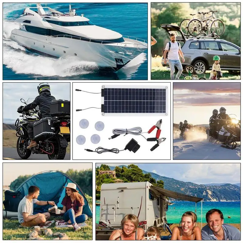 Solar Trickle Charger 100W Waterproof Trickle Charger Solar Battery Maintainer Dual Output For 12V-24V Car RV Boat Motorcycle