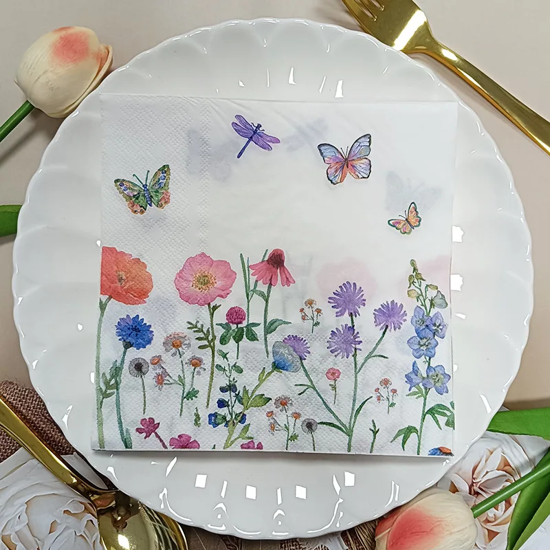 10/20pcs 33cm Nieuwe Bloemen, Vlinders, Servetten Bruiloft Wijnglazen Bloemstuk Papier Gedrukt Papier DIY Decoupage Papier