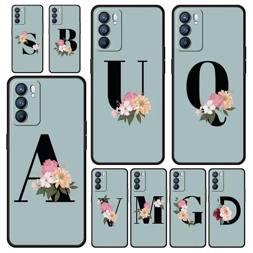 Phone Case For Oppo Find X6 Pro X5 A54 A53 A52 A9 A15 A95 A17 A76 A74 A57 A31 Reno8 Reno7 Reno6 Pro 5G Cover Flower Letters S