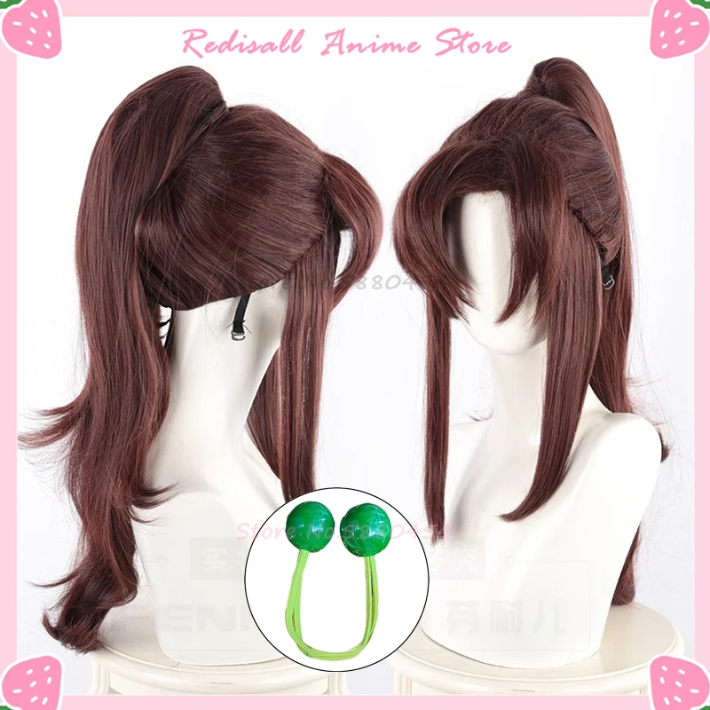 Kino Makoto Cosplay Wig Ponytail Sailor Jupiter Green Headwear Brown Curly Wavy Pigtail Anime Heat Resistant Synthetic Hair