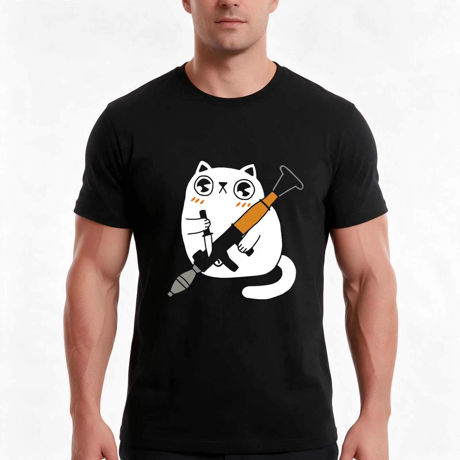 Cuddly Combat Cat T-Shirt, Summer Casual Cotton Tee, Oversized Streetwear Tops, Vintage Graphic Print, Loose Fit Short Sleeve